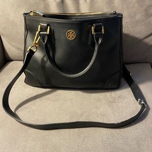 Tory Burch Black & Gold Classic Leather Work Purse/Bag